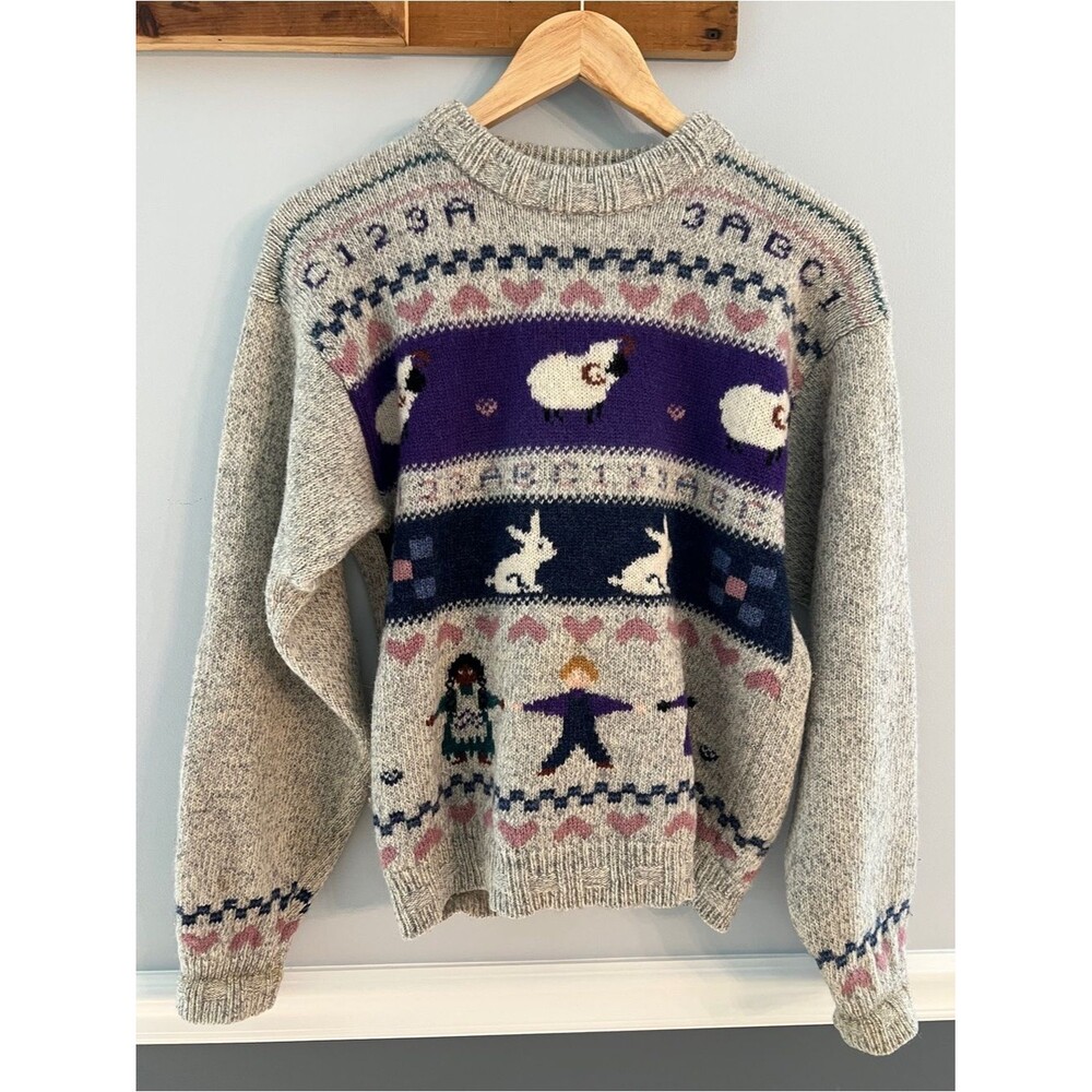 Vintage Woolrich Sheep Bunny Folk Art Wool Sweater Cottagecore Grandma